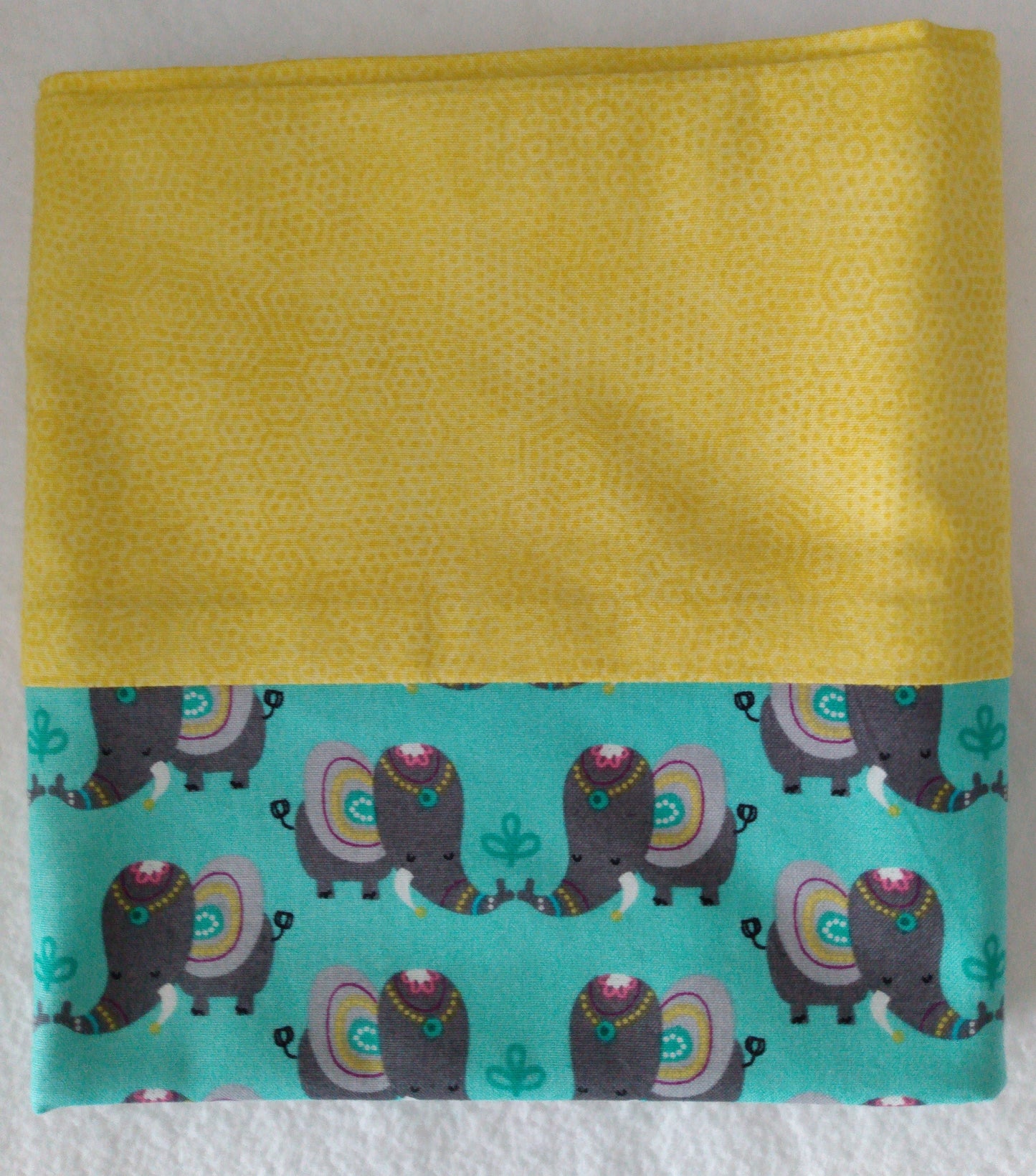 100% Cotton Pillowcase Elephants Yellow Teal