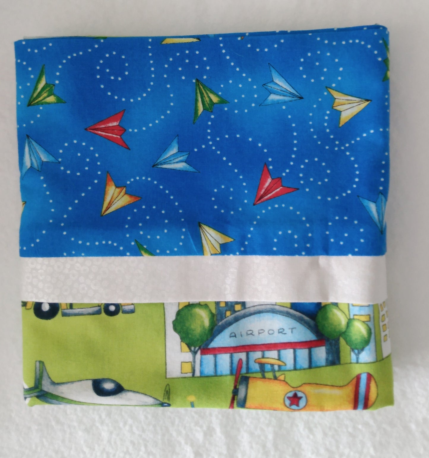 100% Cotton Pillowcase Green Blue Planes Helicopters