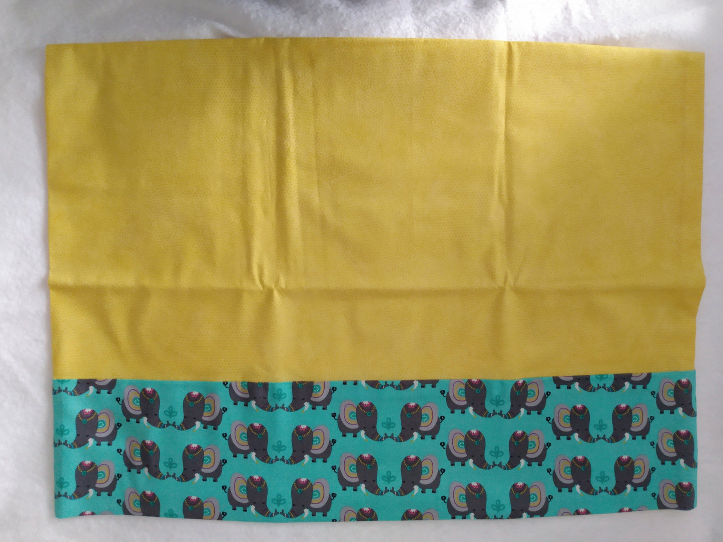100% Cotton Pillowcase Yellow Teal Elephants