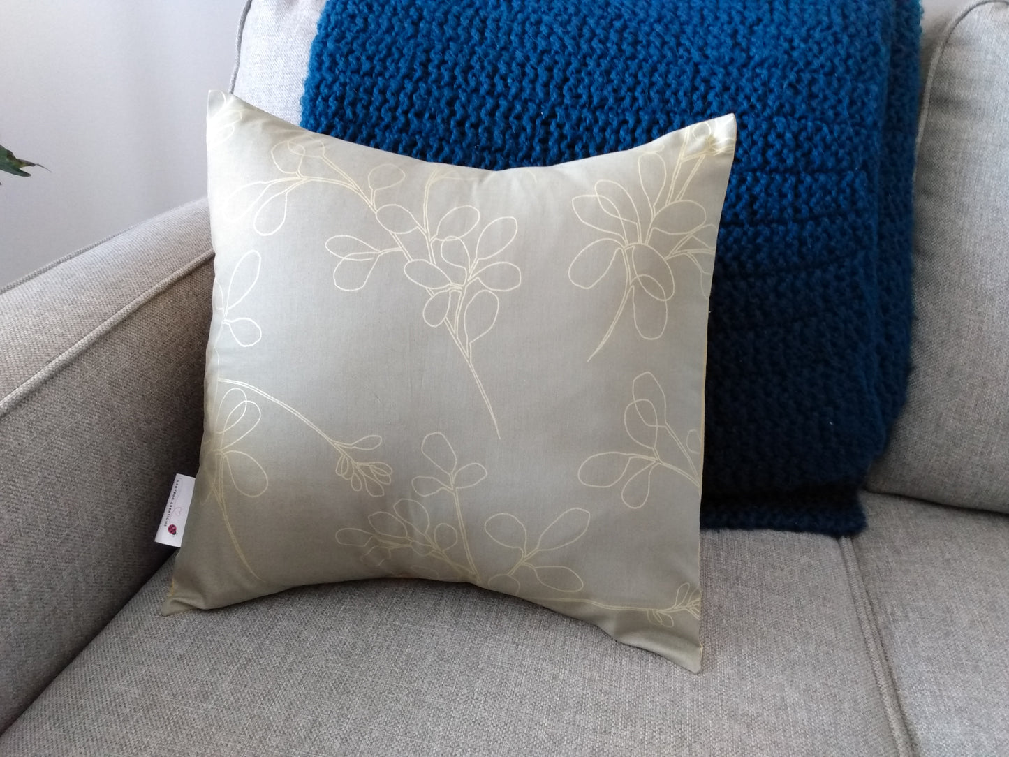 Cushion Cover Floral Beige Cotton