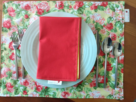 Placemats Napkins Reversible Yellow Red Floral